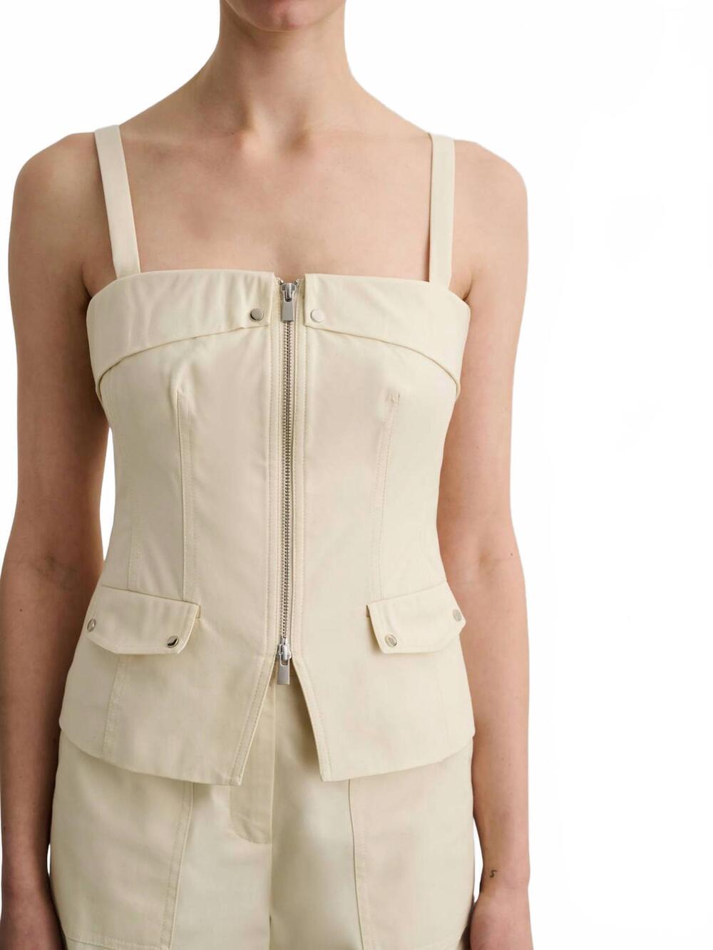 NEW TOCCIN jayden zip front moto top in beige